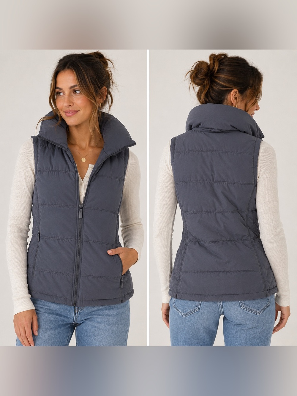 Horny Toad Women’s Medium Gray Puffer Vest Quilted Full Zip Outdoor